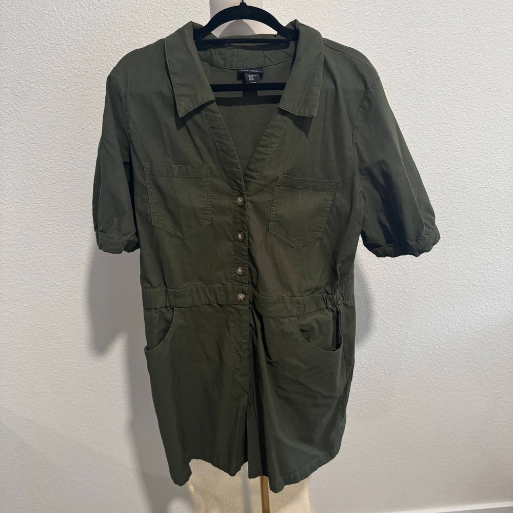 Nicola Hill New York Olive Green Utility Romper Jumpsuit Button Women's XL
